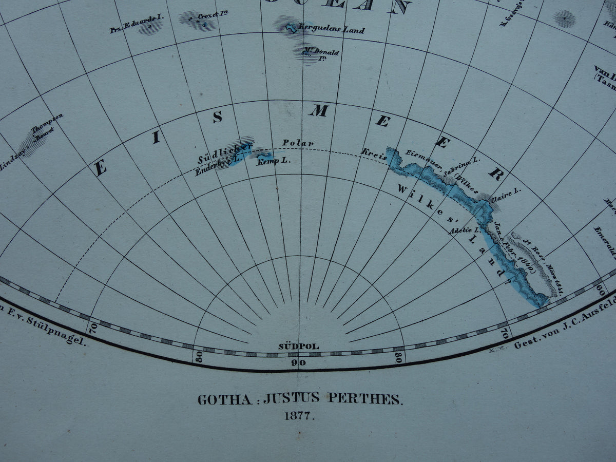 Antike Weltkarte der westlichen und östlichen Hemisphäre, Originalkarte der Welt, über 140 Jahre alt, in zwei Teilen