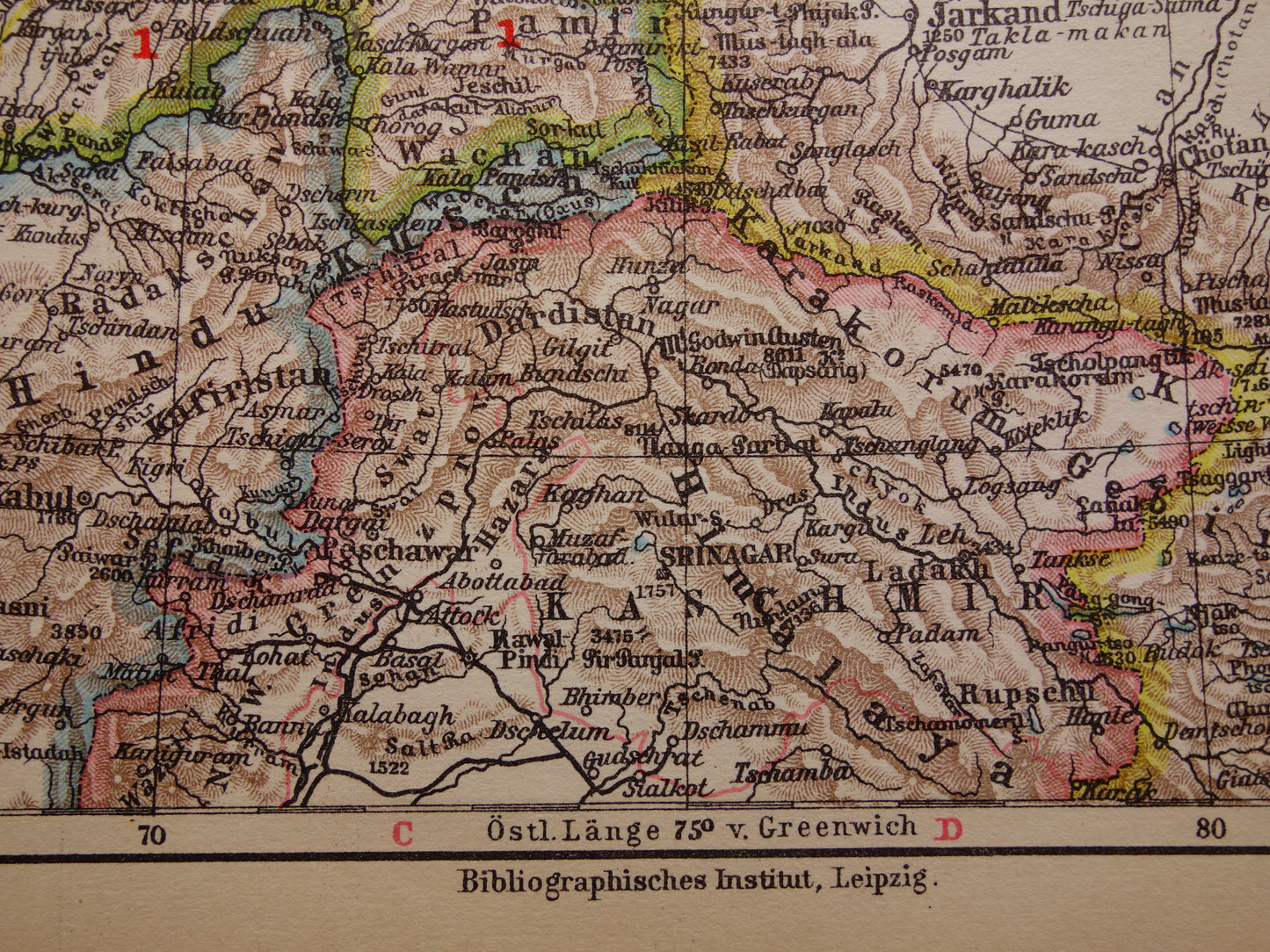 CENTRAAL-AZIË oude landkaart van Tibet Turkestan Himalaya kleine antieke Duitse kaart Oezbekistan Kirgizië Tadzjikistan