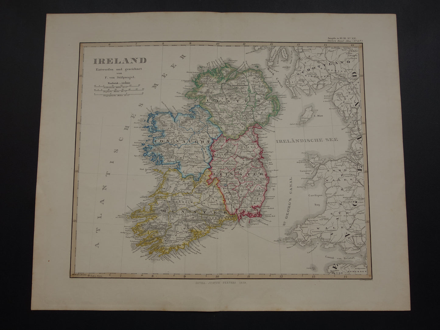 IERLAND oude kaart van Ierland 1859 originele antieke Duitse landkaart van Dublin Killarney met jaartal