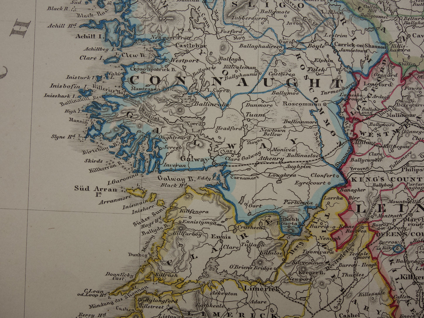 IERLAND oude kaart van Ierland 1859 originele antieke Duitse landkaart van Dublin Killarney met jaartal