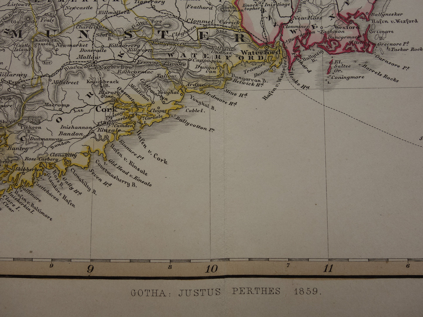 IERLAND oude kaart van Ierland 1859 originele antieke Duitse landkaart van Dublin Killarney met jaartal
