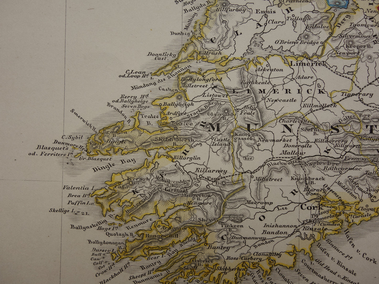 IERLAND oude kaart van Ierland 1859 originele antieke Duitse landkaart van Dublin Killarney met jaartal