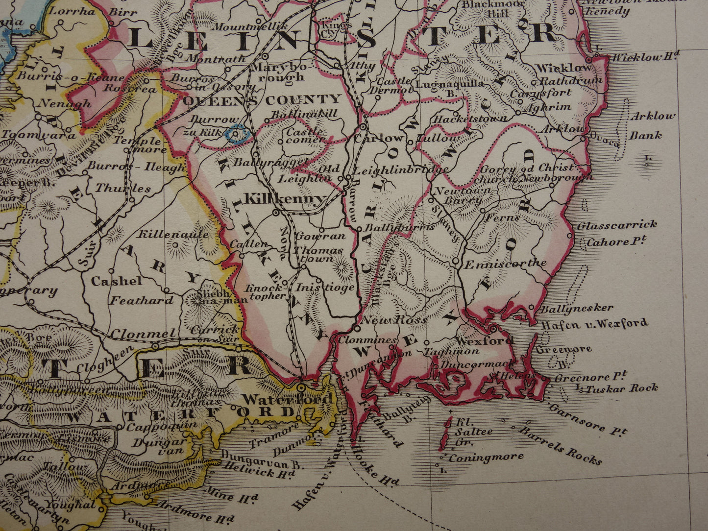 IERLAND oude kaart van Ierland 1859 originele antieke Duitse landkaart van Dublin Killarney met jaartal