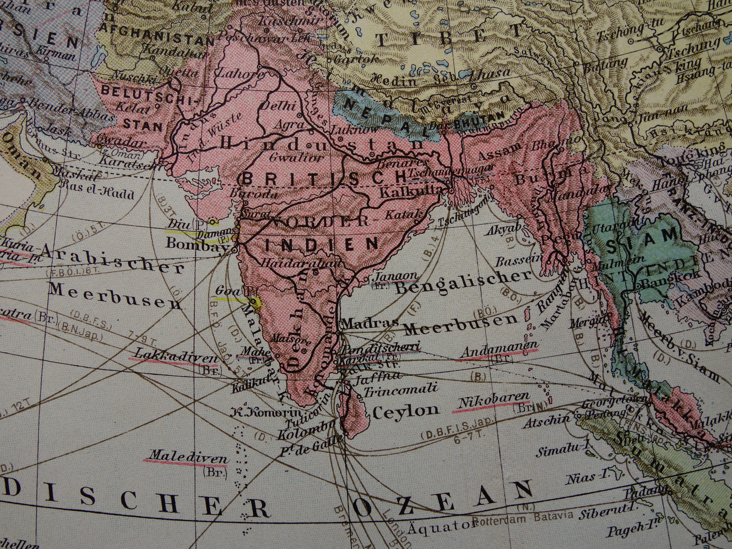 AZIË oude landkaart van continent Azië uit 1913 originele antieke kaart