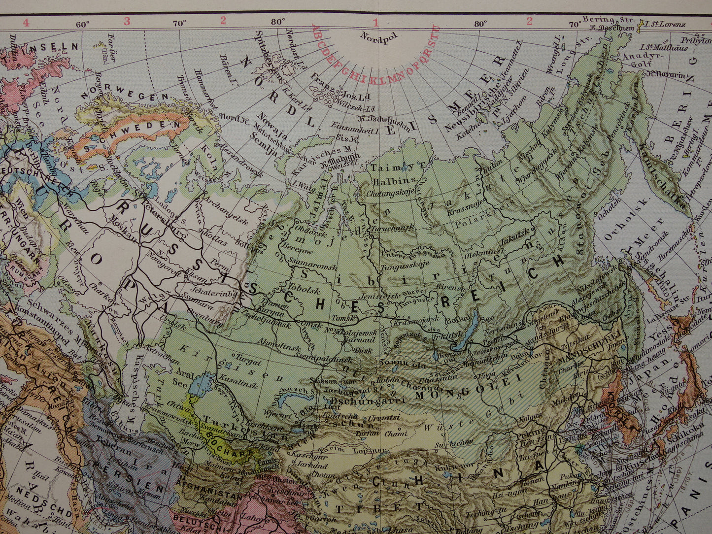 AZIË oude landkaart van continent Azië uit 1913 originele antieke kaart