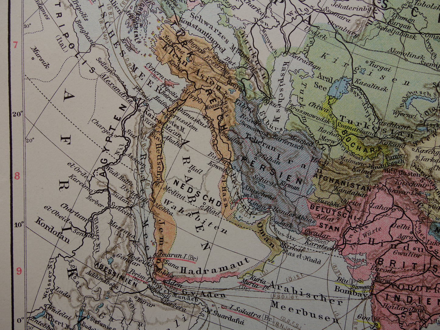 AZIË oude landkaart van continent Azië uit 1913 originele antieke kaart