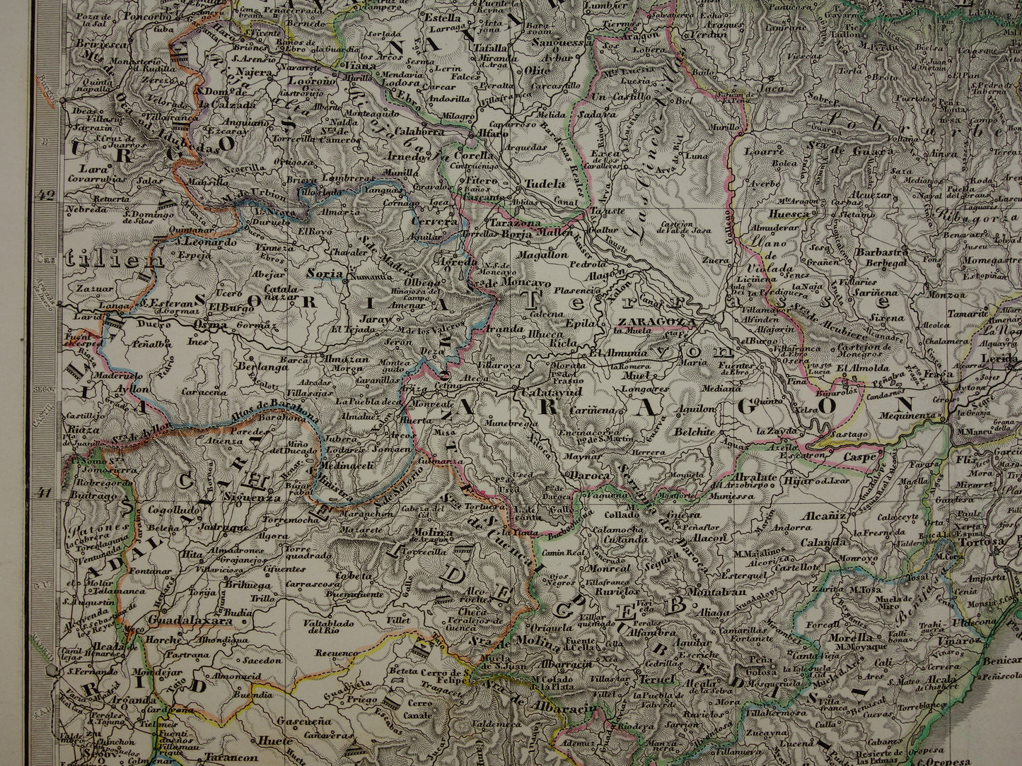 SPANJE Grote oude kaart van Spanje en Portugal 1860 originele antieke landkaart poster 73x89 cm met jaartal