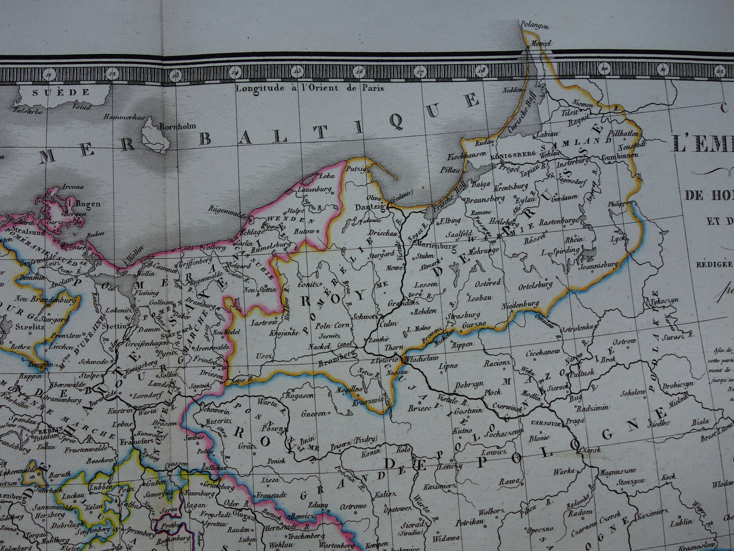 DUITSLAND grote oude Franse kaart van Duitse Rijk in 1789 beschadigde originele antieke handgekleurde landkaart poster uit 1826