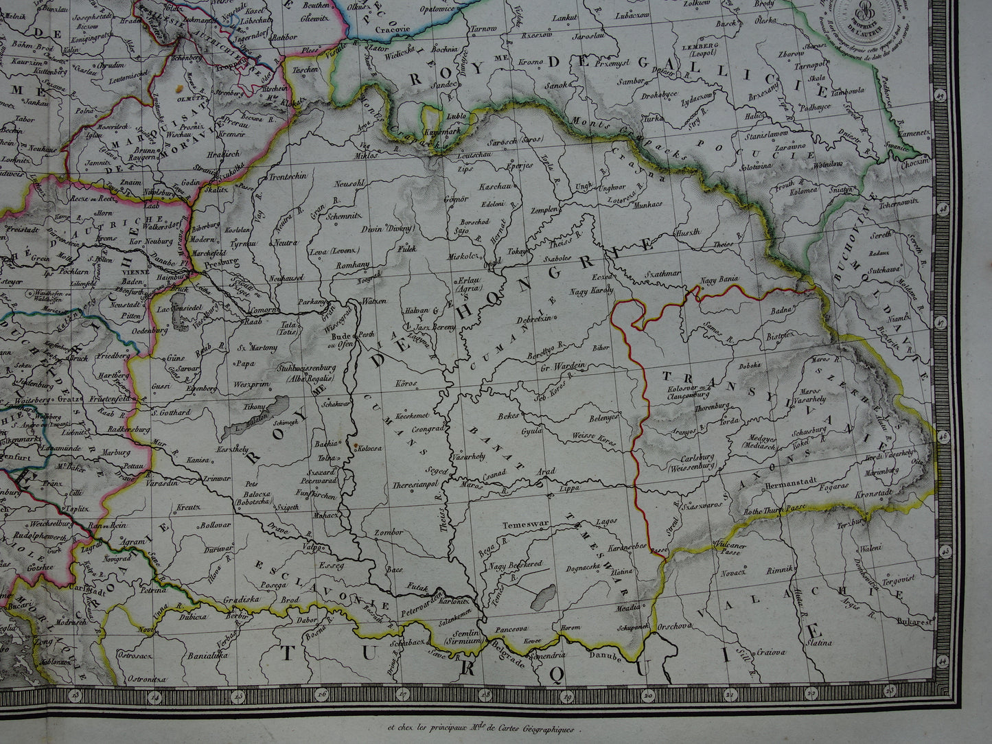 DUITSLAND grote oude Franse kaart van Duitse Rijk in 1789 beschadigde originele antieke handgekleurde landkaart poster uit 1826