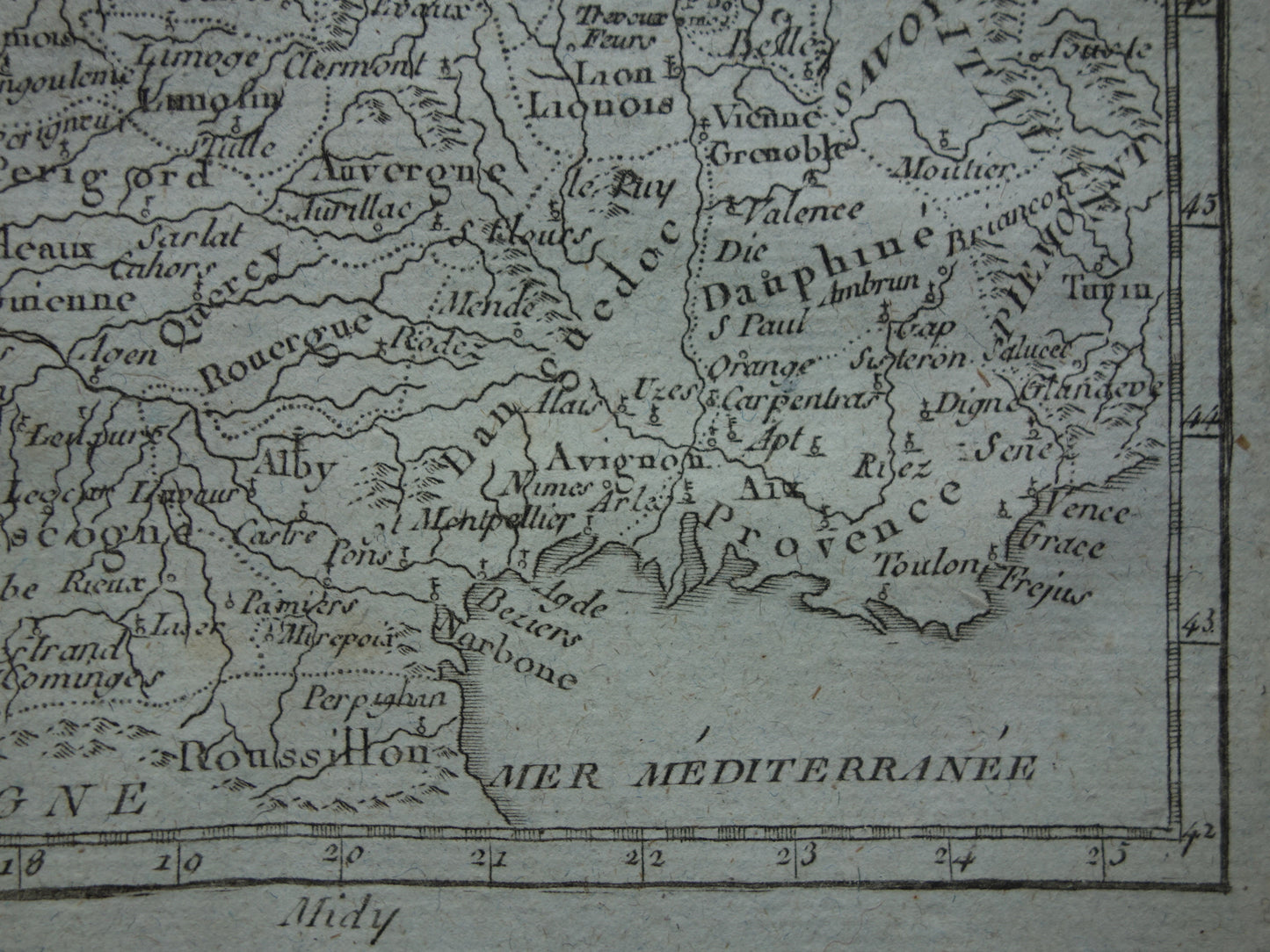 230+ jaar oude kaart vanFrankrijk uit 1793 originele antieke kleine landkaart met jaartal