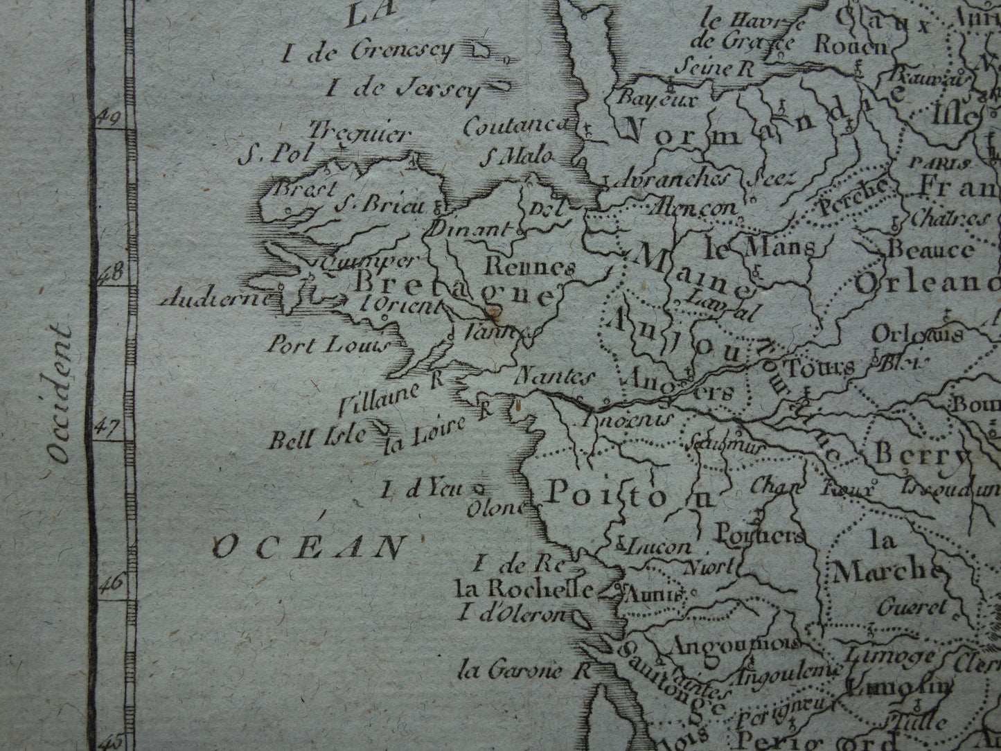 230+ jaar oude kaart vanFrankrijk uit 1793 originele antieke kleine landkaart met jaartal