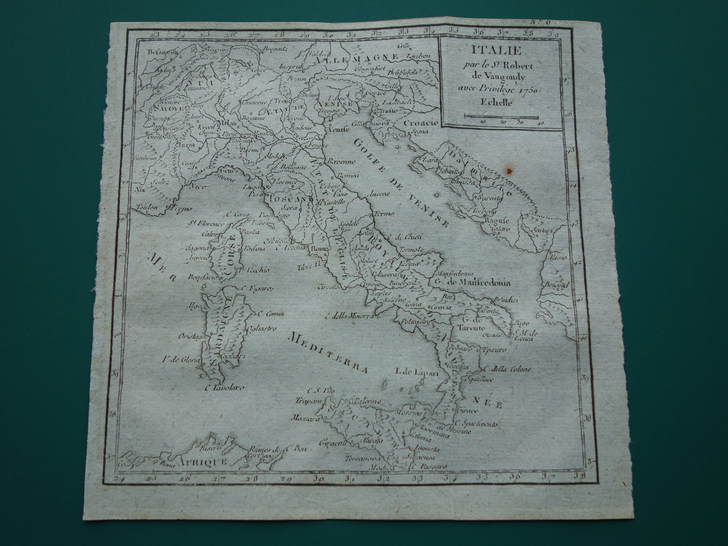 Kleine oude landkaart van Italië uit 1793 originele antieke kaart van Italië vintage kaarten Vaugondy