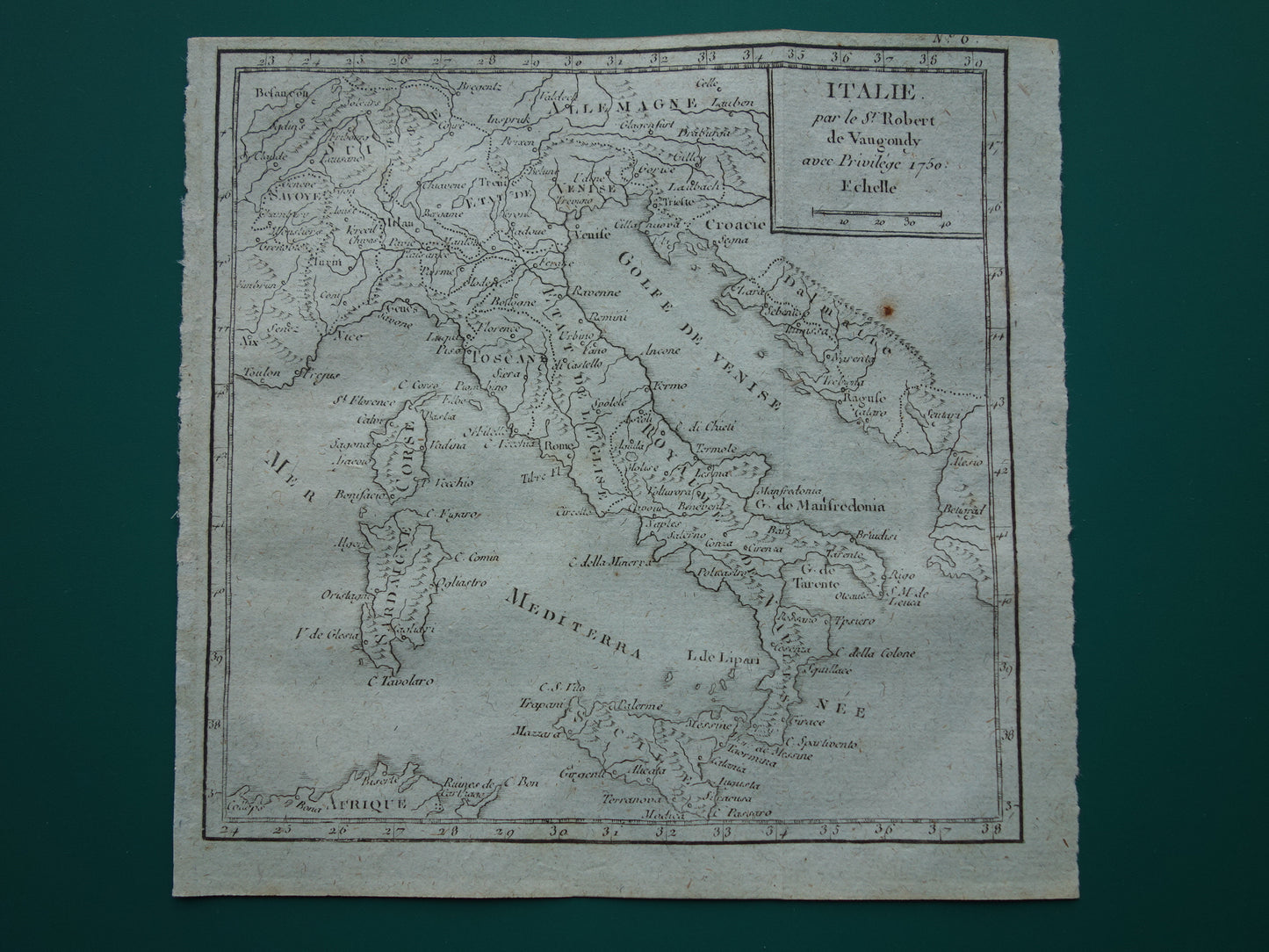 Kleine oude landkaart van Italië uit 1793 originele antieke kaart van Italië vintage kaarten Vaugondy