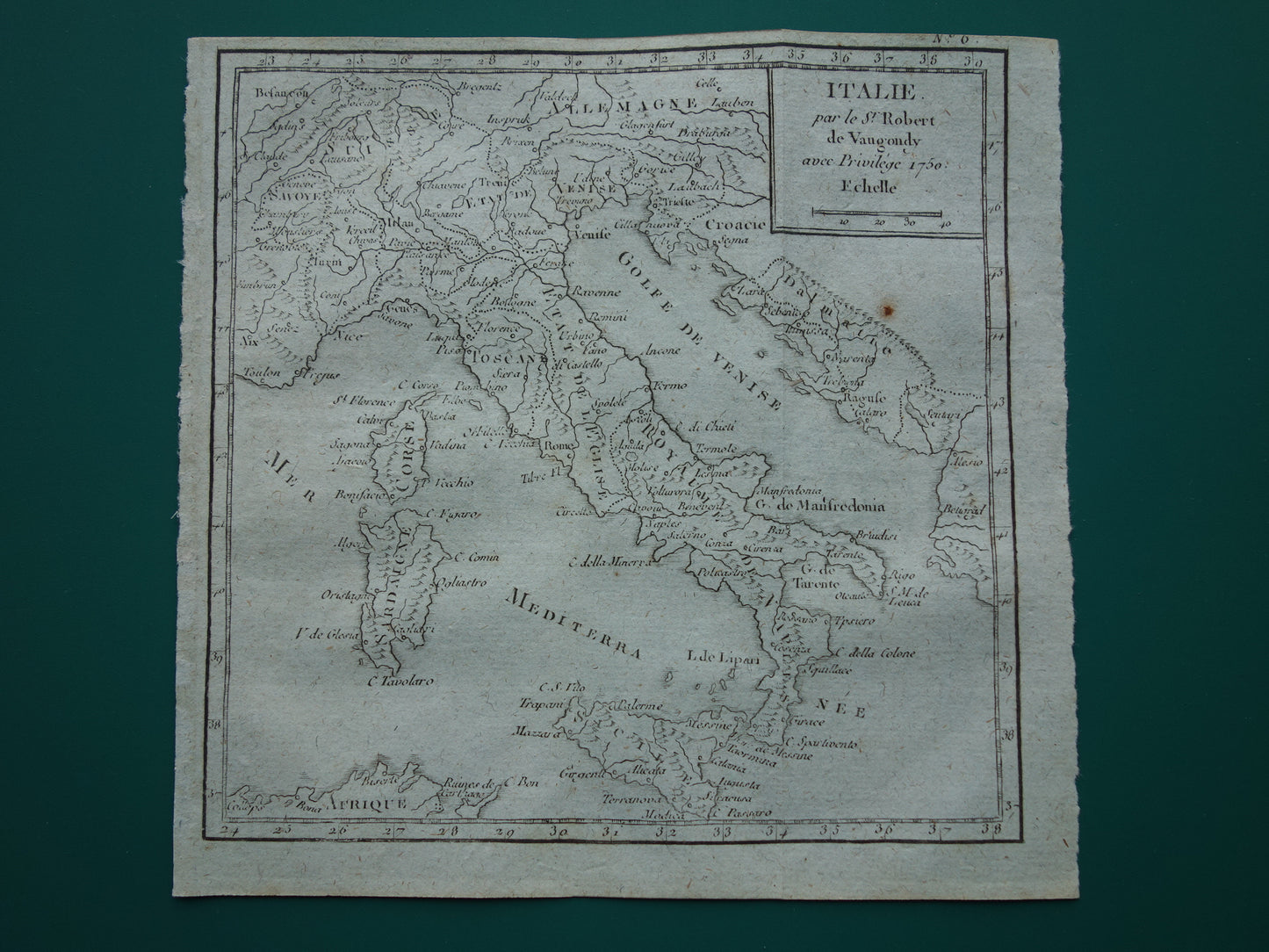 Kleine oude landkaart van Italië uit 1793 originele antieke kaart van Italië vintage kaarten Vaugondy