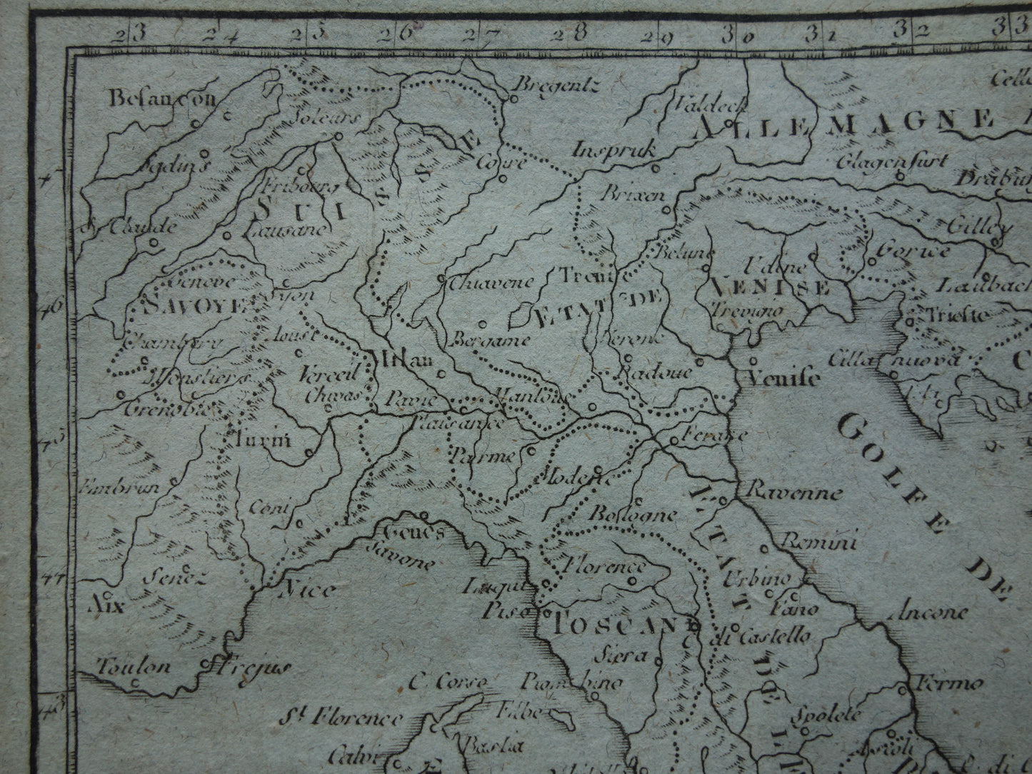 Kleine oude landkaart van Italië uit 1793 originele antieke kaart van Italië vintage kaarten Vaugondy