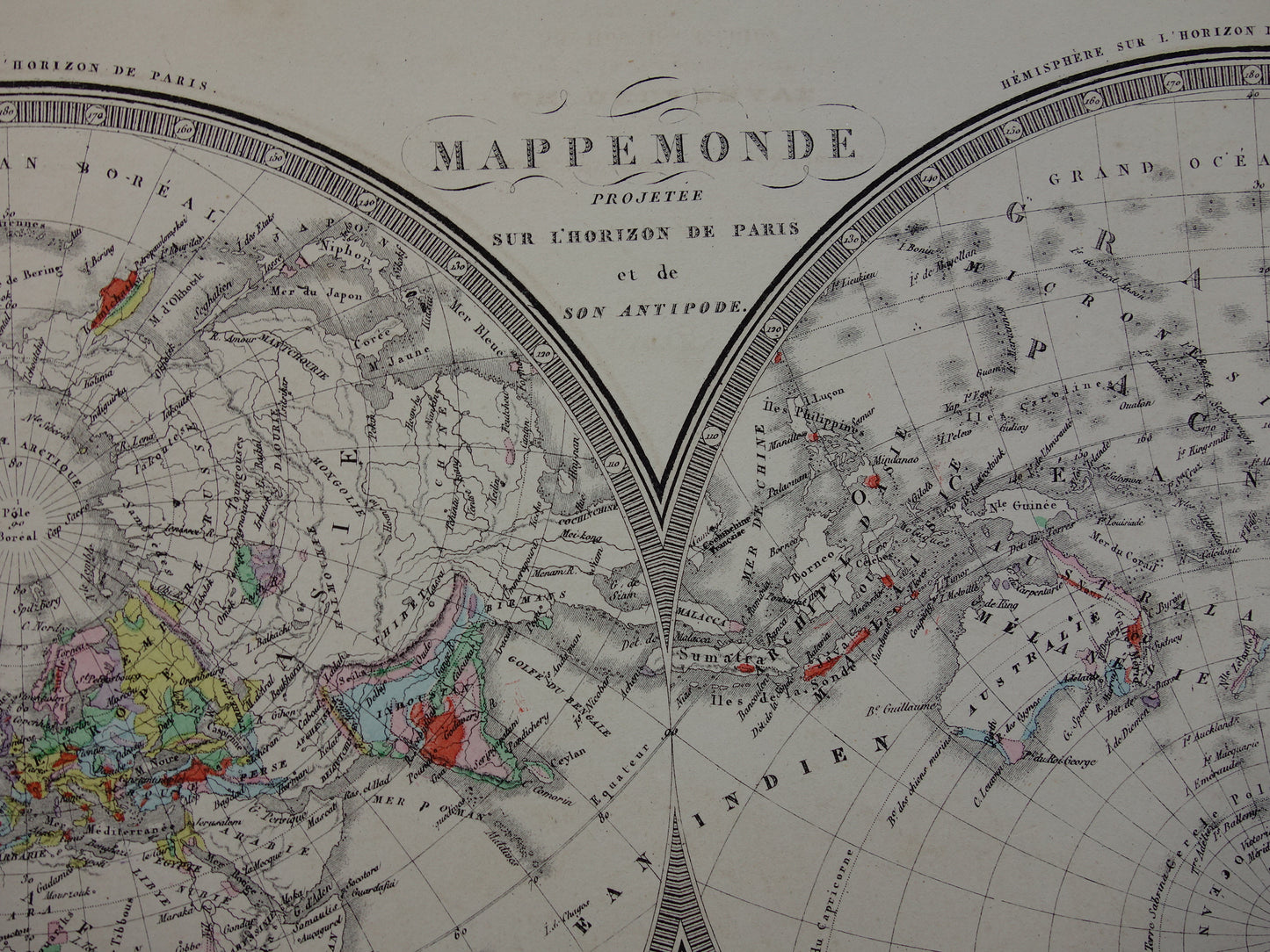 Oude wereldkaart uit 1876 originele grote Franse antieke landkaart van de wereld - vintage historische kaart