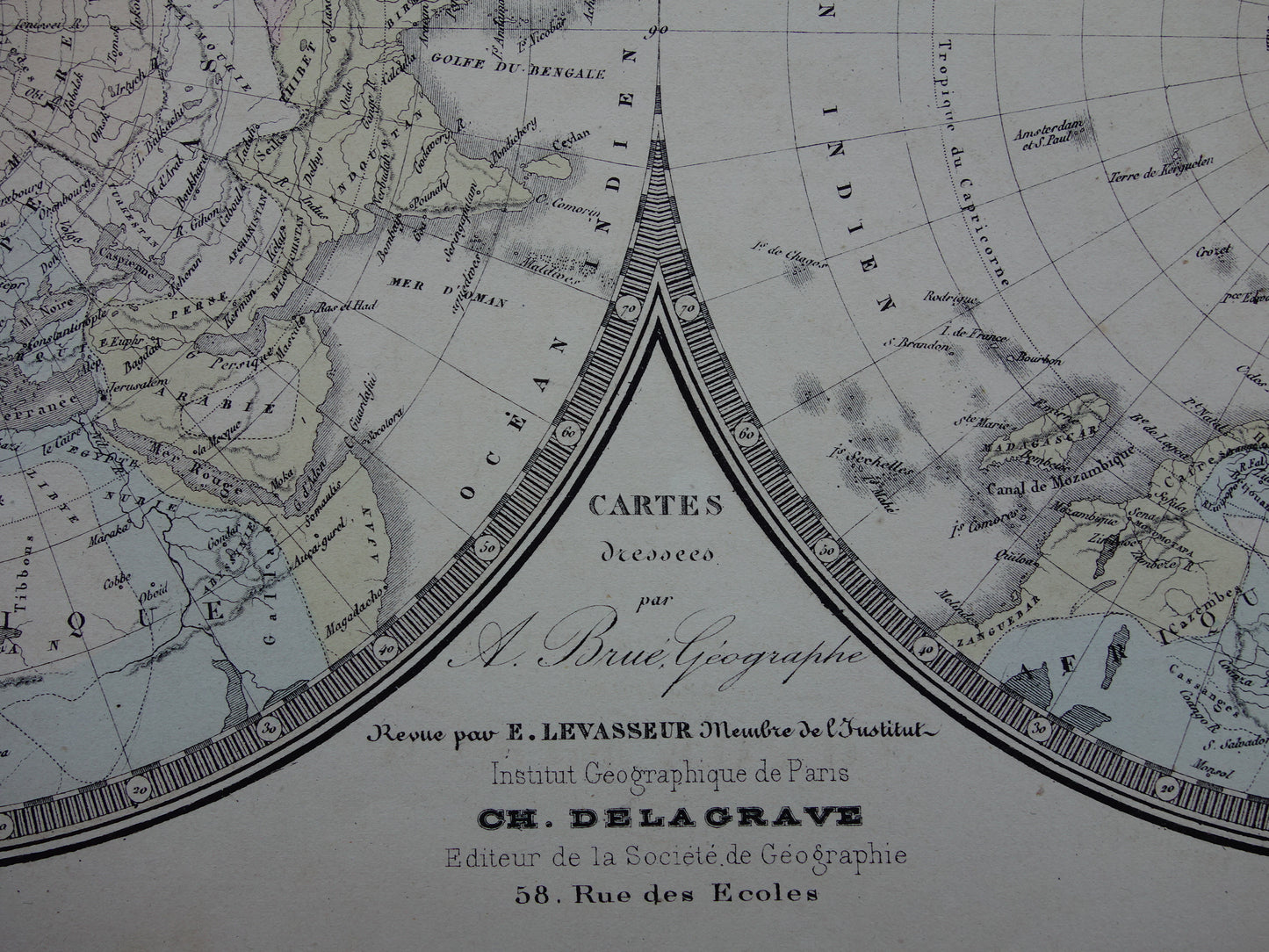 Oude wereldkaart uit 1876 originele grote Franse antieke landkaart van de wereld - vintage historische kaart