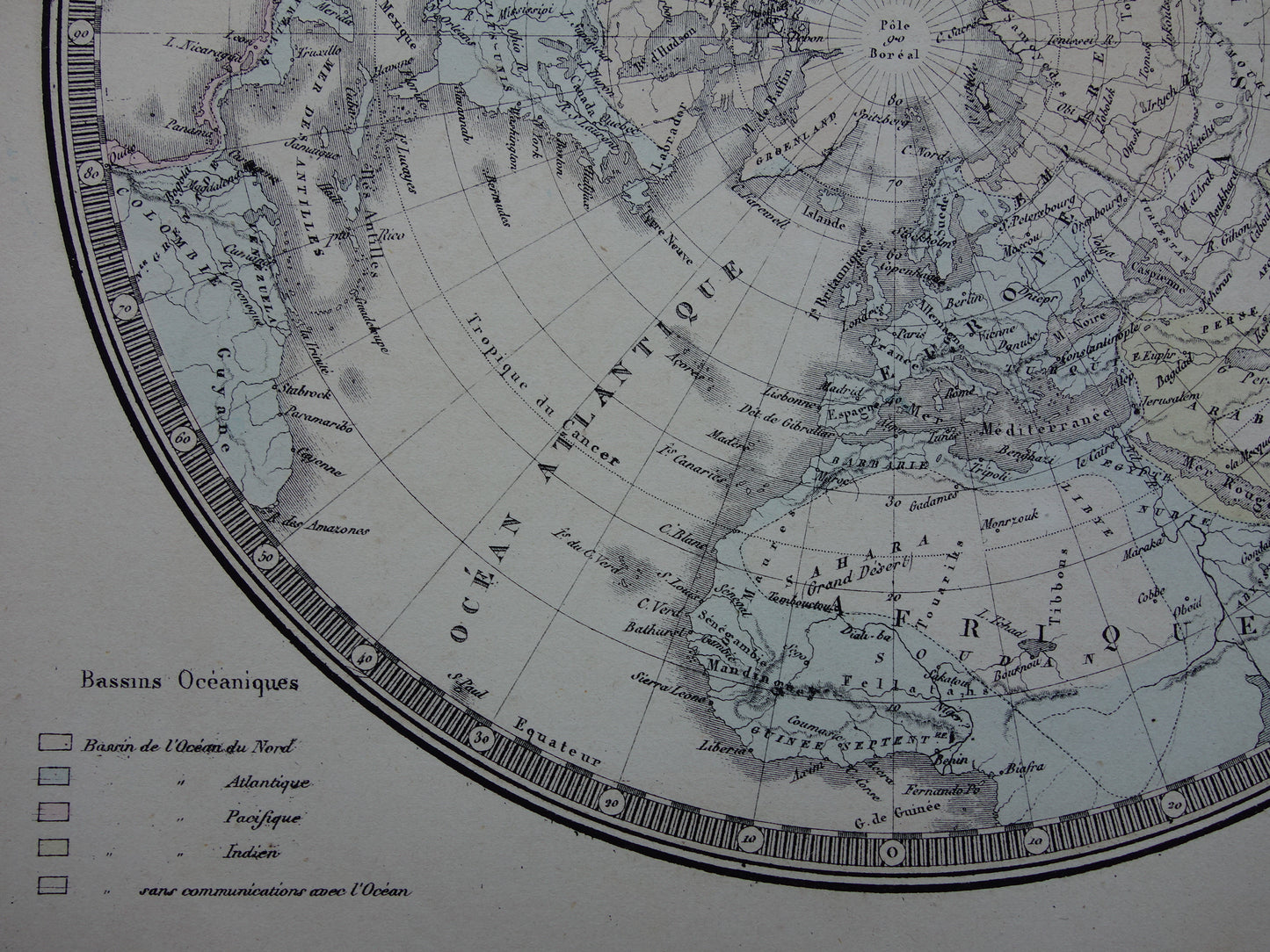 Oude wereldkaart uit 1876 originele grote Franse antieke landkaart van de wereld - vintage historische kaart