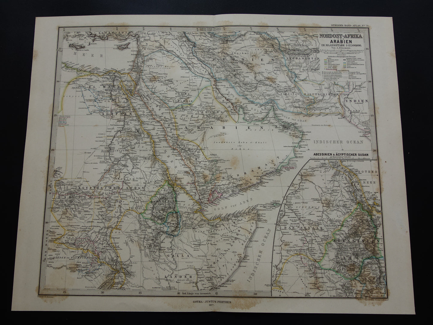 Saoedi-Arabië vintage landkaart van Saudi-Arabie 1877 originele oude antieke kaart Riyad Djedda
