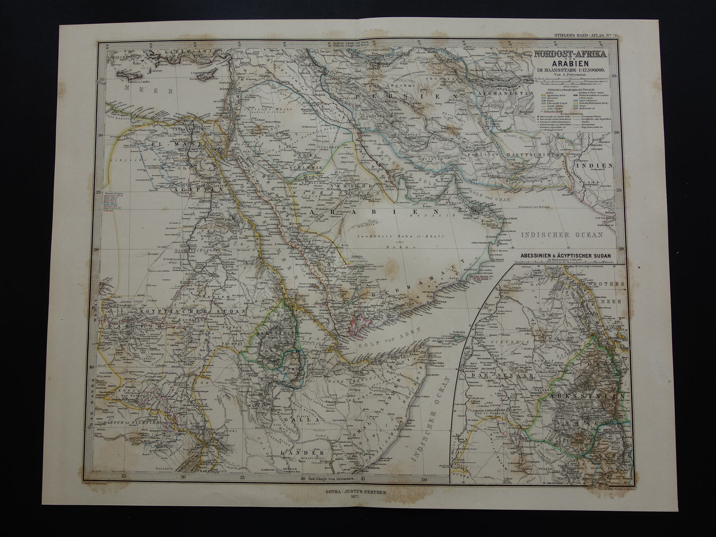 Saoedi-Arabië vintage landkaart van Saudi-Arabie 1877 originele oude antieke kaart Riyad Djedda