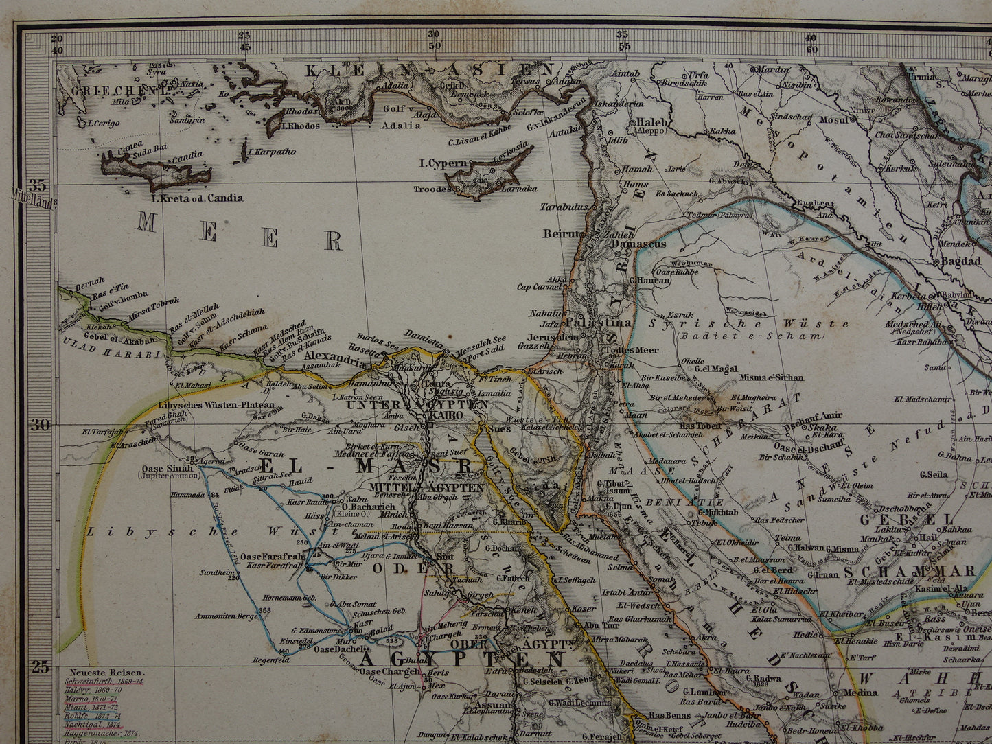 Saoedi-Arabië vintage landkaart van Saudi-Arabie 1877 originele oude antieke kaart Riyad Djedda