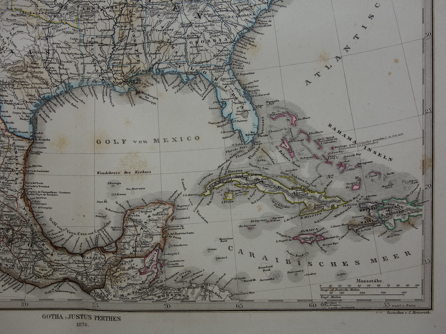 VERENIGDE STATEN oude kaart van de VS in 1876 antieke landkaart van Amerika USA originele vintage historische kaarten