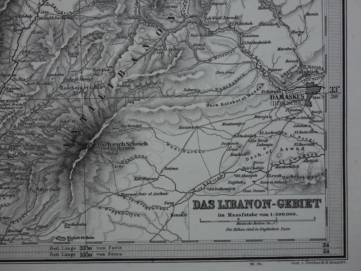 Oude kaart van Israël Libanon Palestina Syrië uit 1877 originele antieke landkaart Jeruzalem Damascus