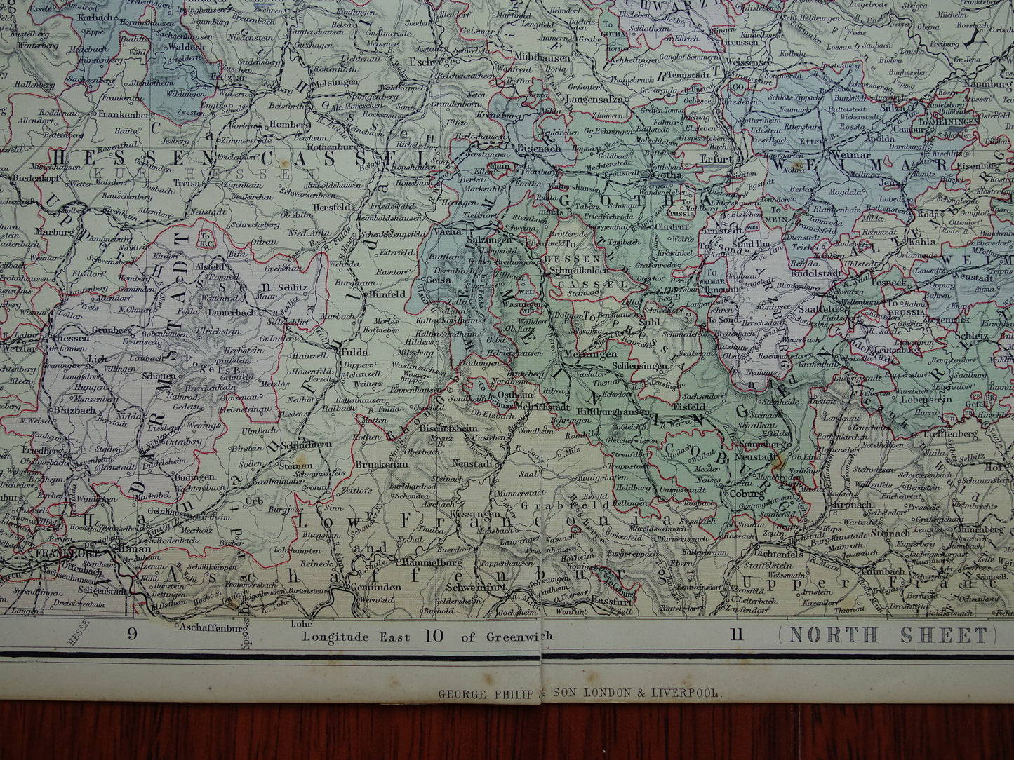 DUITSLAND Grote oude landkaart van Noord-Duitsland uit 1890 originele antieke historische kaart