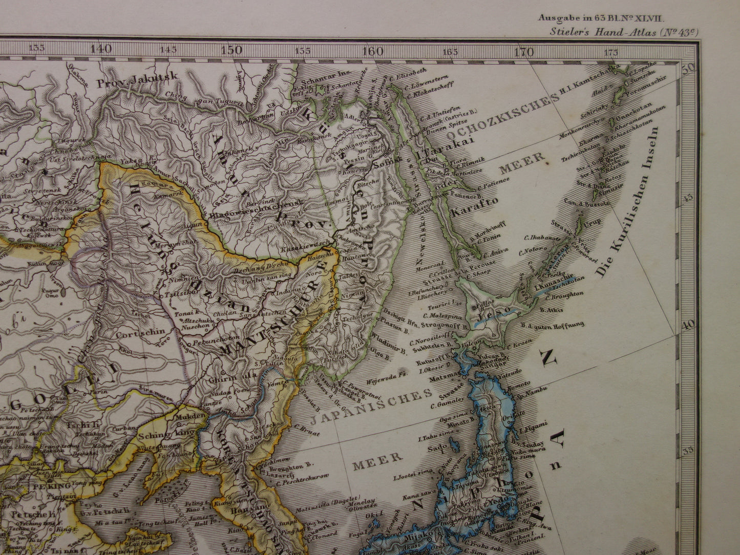 CHINA old German map of China and Japan in 1863 - original antique map vintage poster Asia