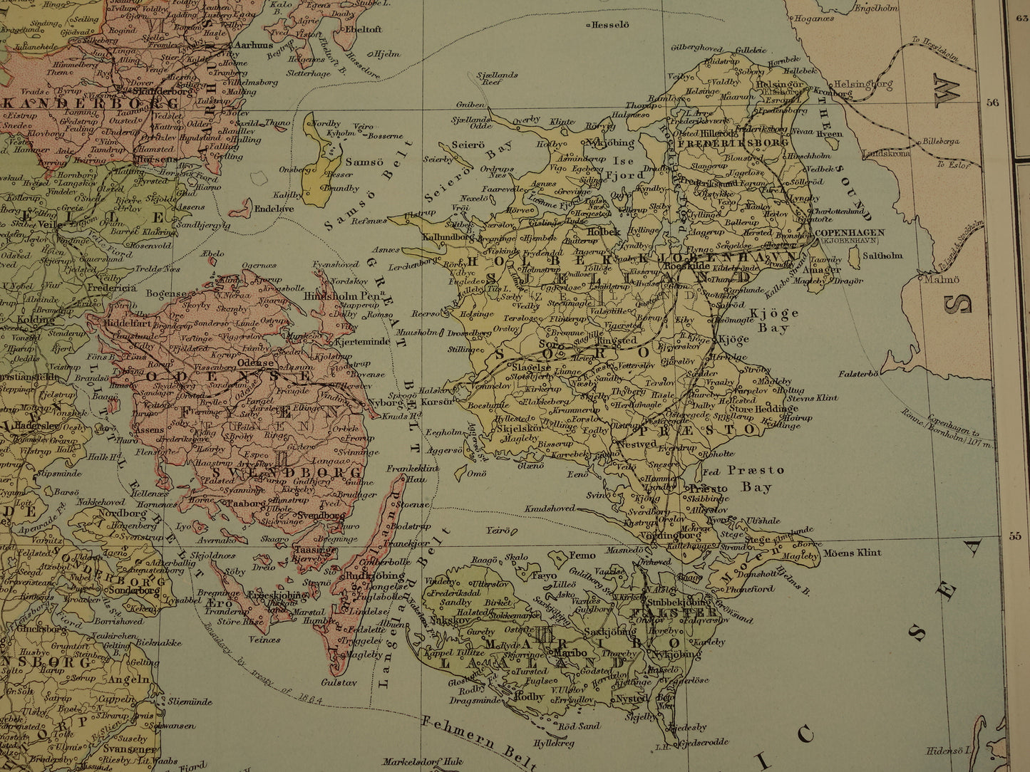 Denemarken grote oude kaart van Denemarken Groenland en Ijsland uit 1875 originele antieke landkaart poster