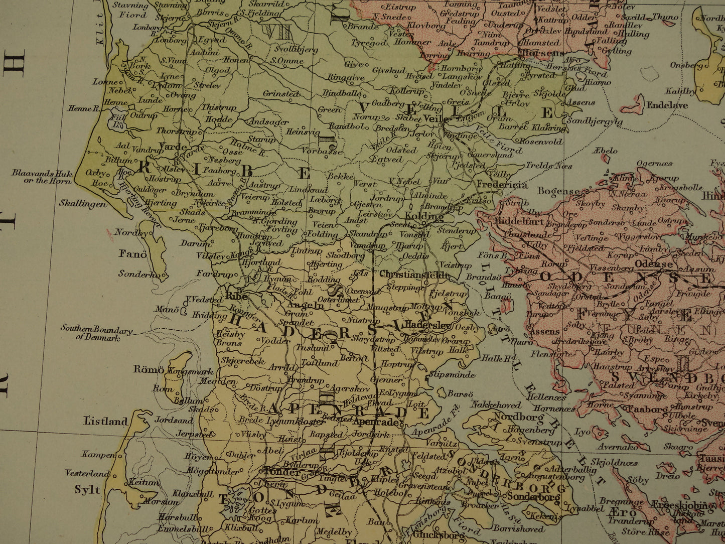 Denemarken grote oude kaart van Denemarken Groenland en Ijsland uit 1875 originele antieke landkaart poster