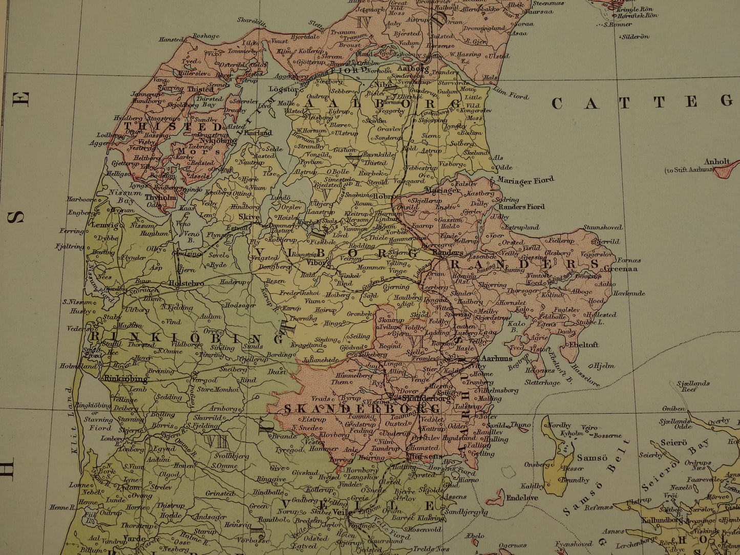 Denemarken grote oude kaart van Denemarken Groenland en Ijsland uit 1875 originele antieke landkaart poster