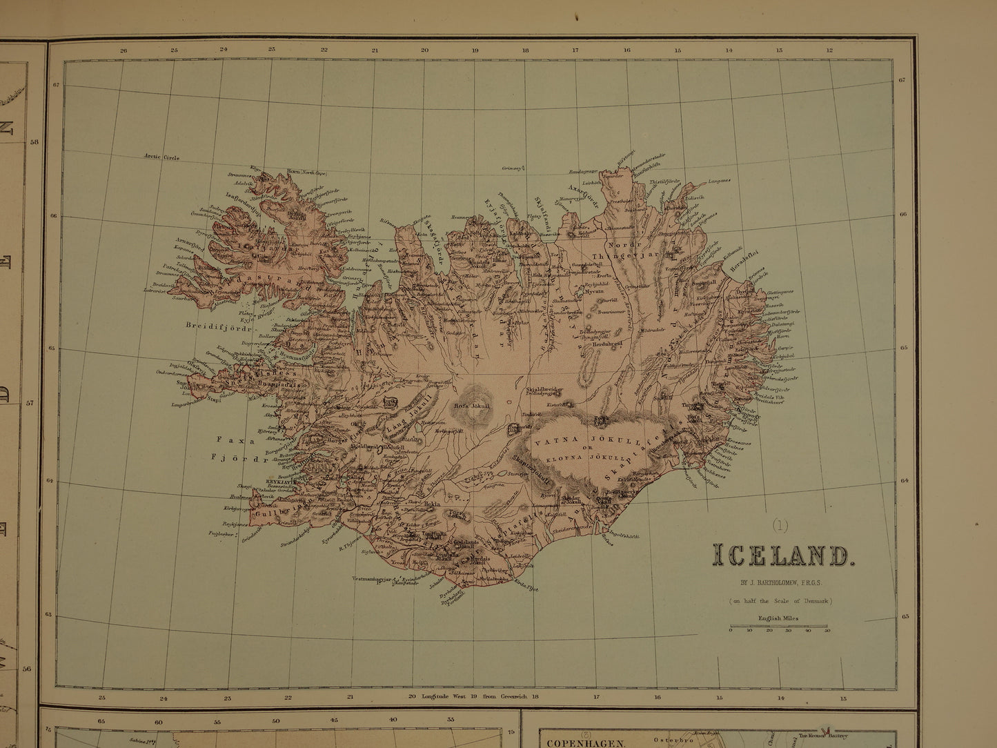 oude landkaart van Ijsland uit het jaar 1878