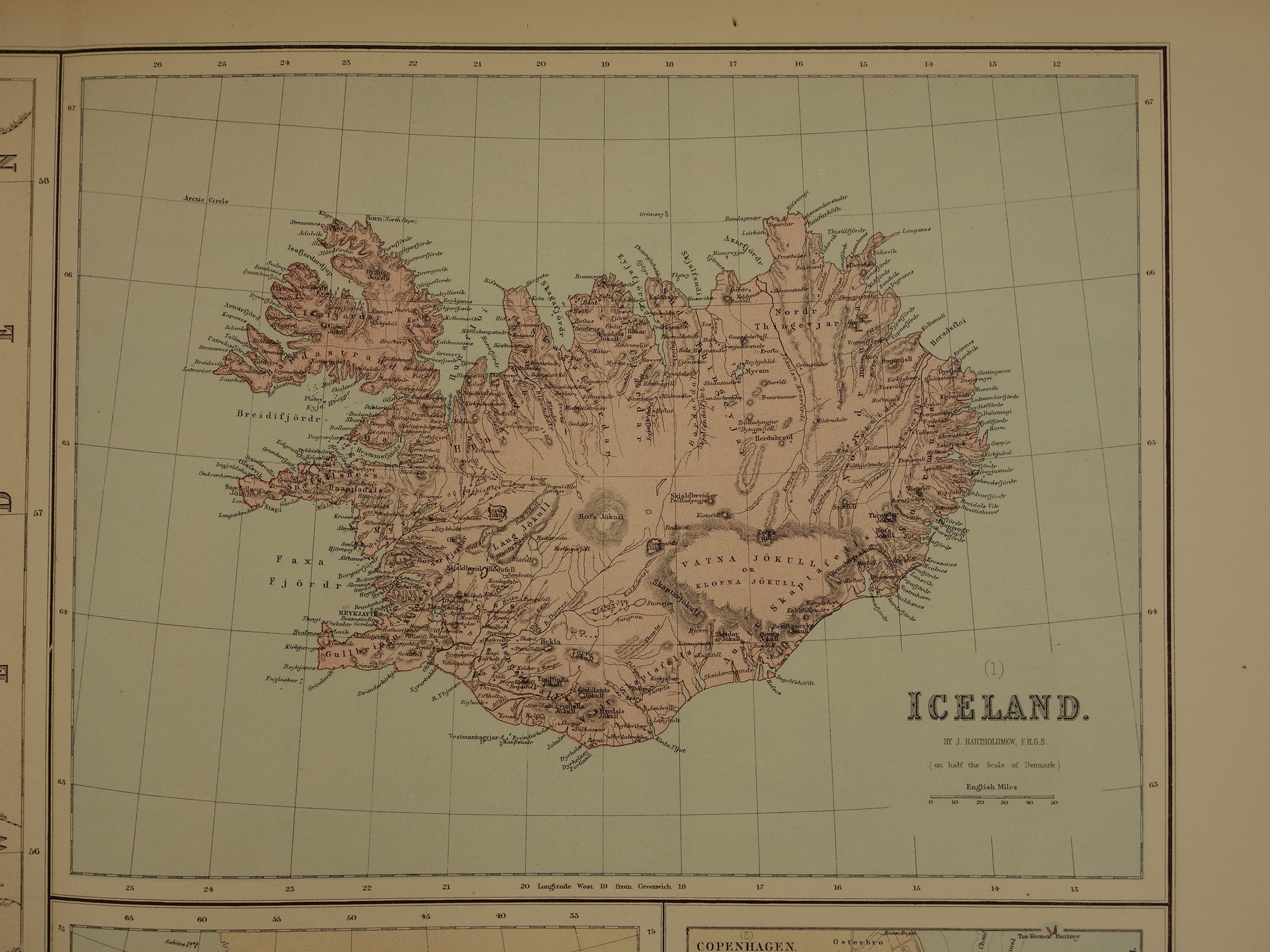 oude landkaart van Ijsland uit het jaar 1878