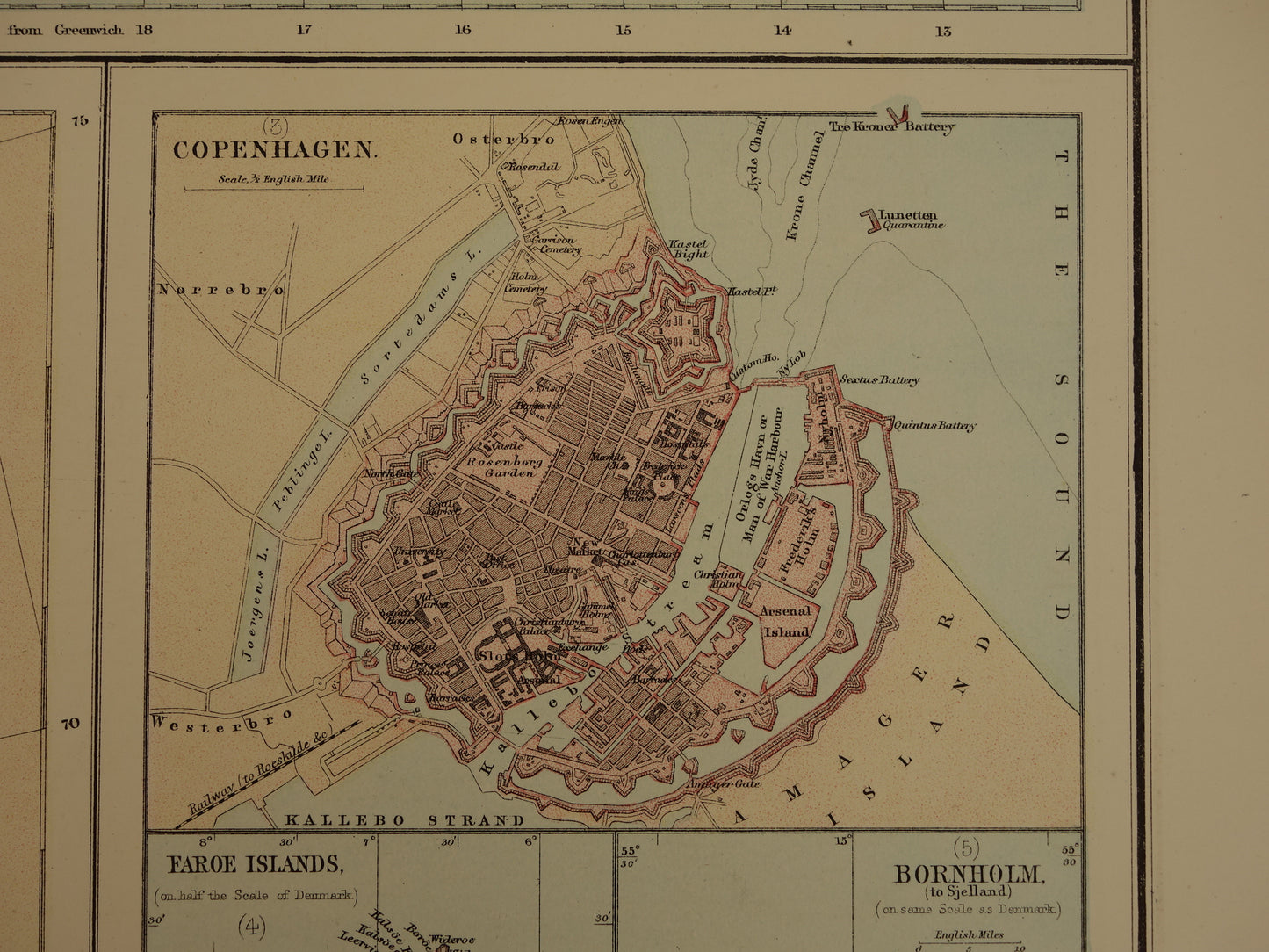 Denemarken grote oude kaart van Denemarken Groenland en Ijsland uit 1875 originele antieke landkaart poster
