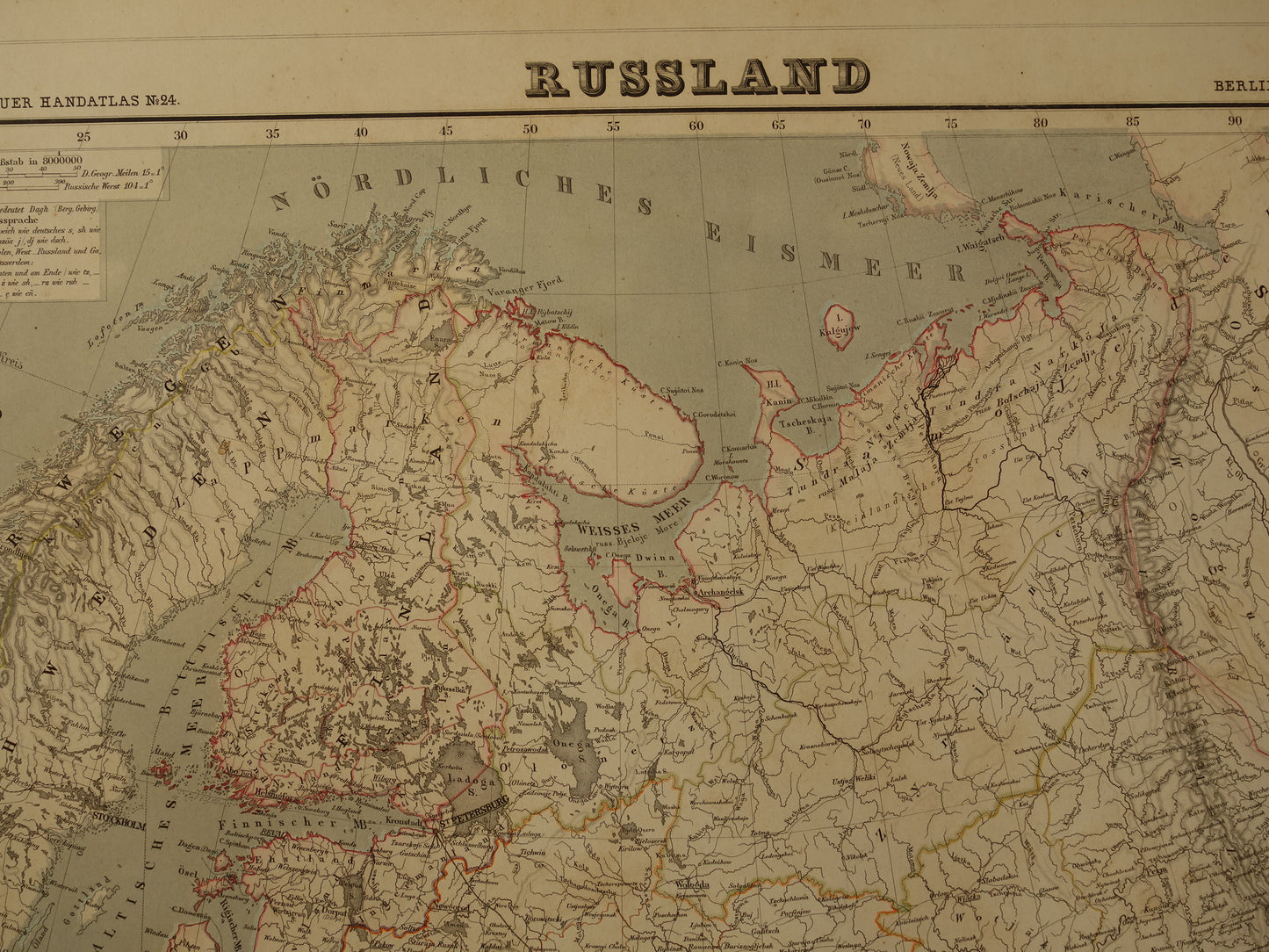 Grote antieke landkaart van Europees Rusland met Kaukasus Polen Baltische Staten Finland in 1856 originele oude kaart