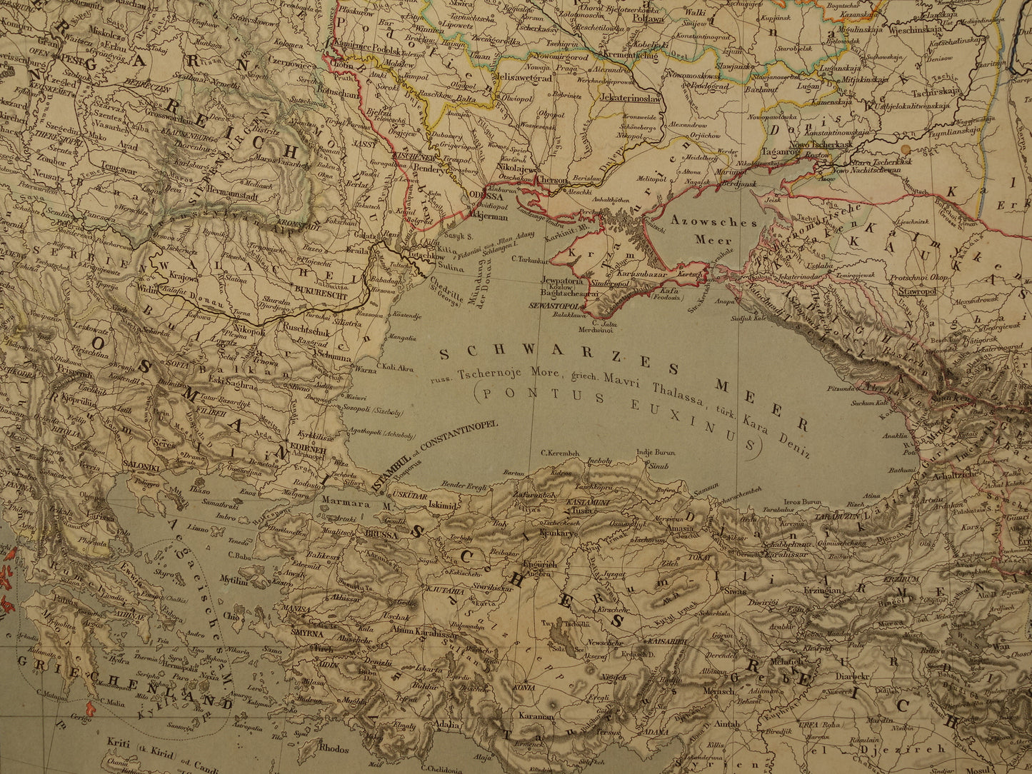 Grote antieke landkaart van Europees Rusland met Kaukasus Polen Baltische Staten Finland in 1856 originele oude kaart