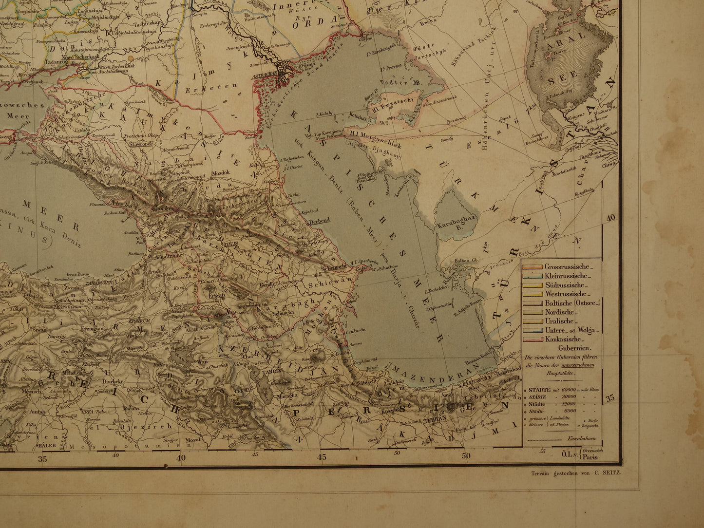 Grote antieke landkaart van Europees Rusland met Kaukasus Polen Baltische Staten Finland in 1856 originele oude kaart