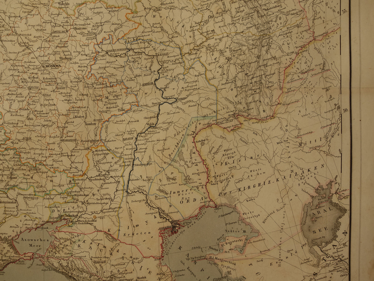 Grote antieke landkaart van Europees Rusland met Kaukasus Polen Baltische Staten Finland in 1856 originele oude kaart