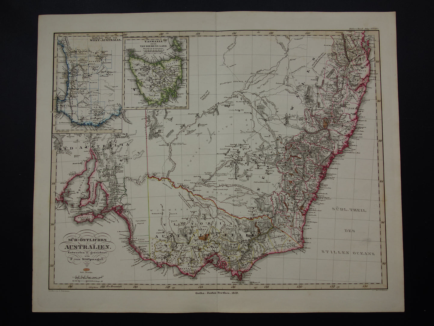 Stielers Handatlas 1860 50c sud-ostliches Australien