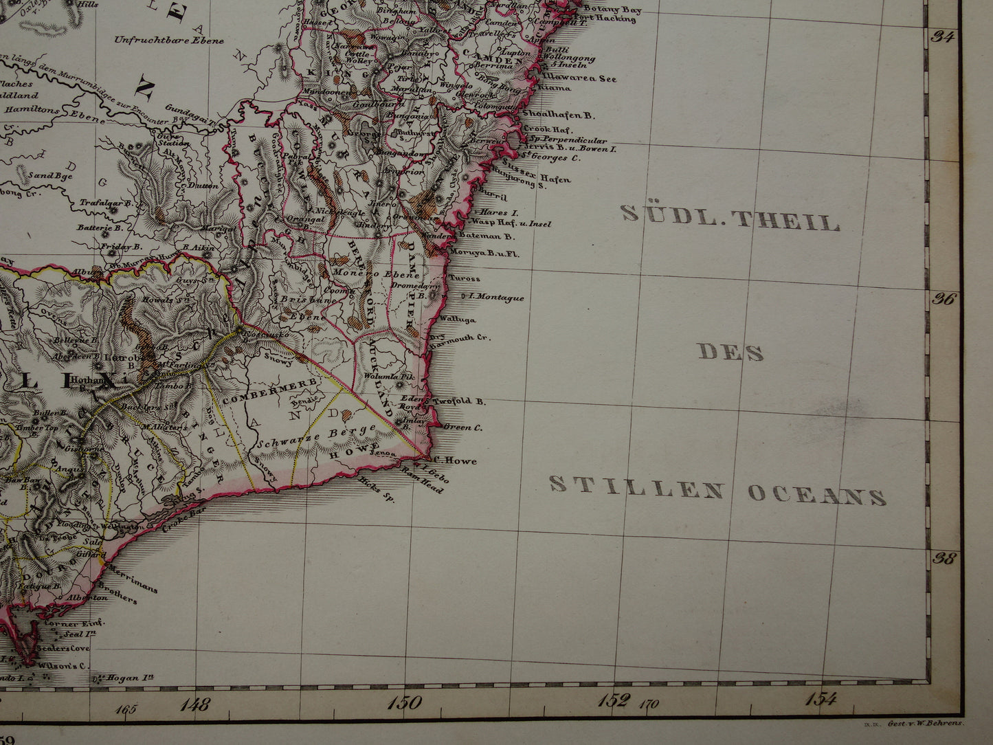 AUSTRALIE grote oude kaart van zuidoost Australië in 1859 originele antieke Duitse landkaart - vintage landkaarten
