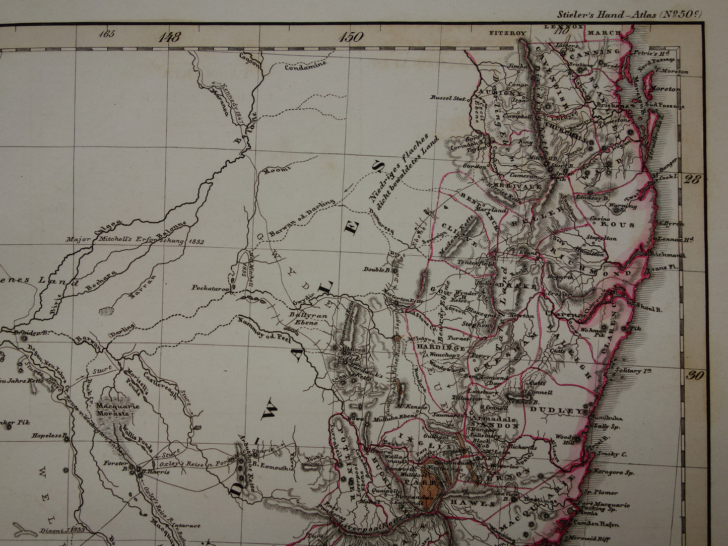AUSTRALIE grote oude kaart van zuidoost Australië in 1859 originele antieke Duitse landkaart - vintage landkaarten