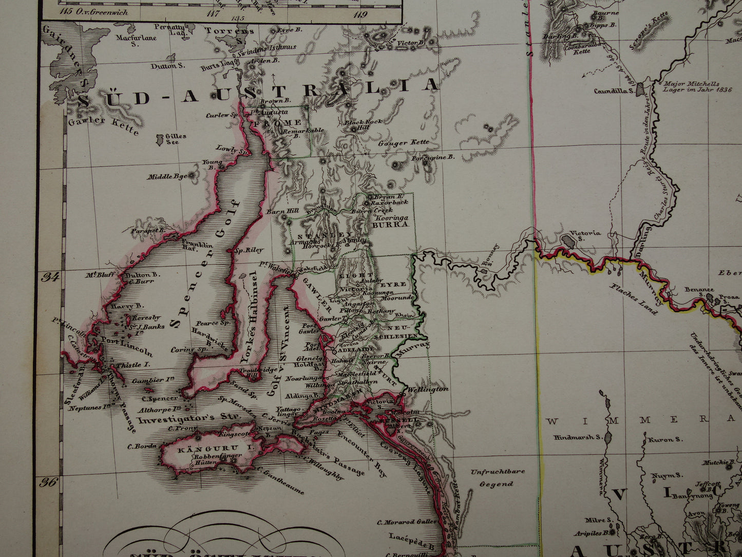 AUSTRALIE grote oude kaart van zuidoost Australië in 1859 originele antieke Duitse landkaart - vintage landkaarten