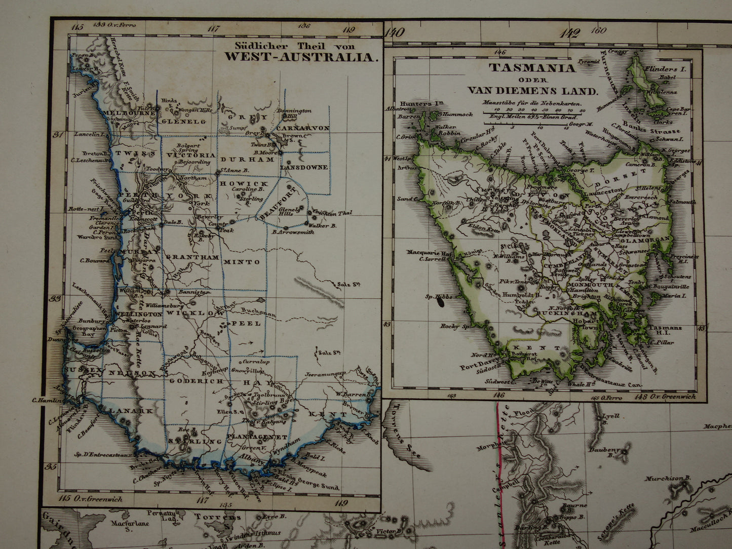 AUSTRALIE grote oude kaart van zuidoost Australië in 1859 originele antieke Duitse landkaart - vintage landkaarten