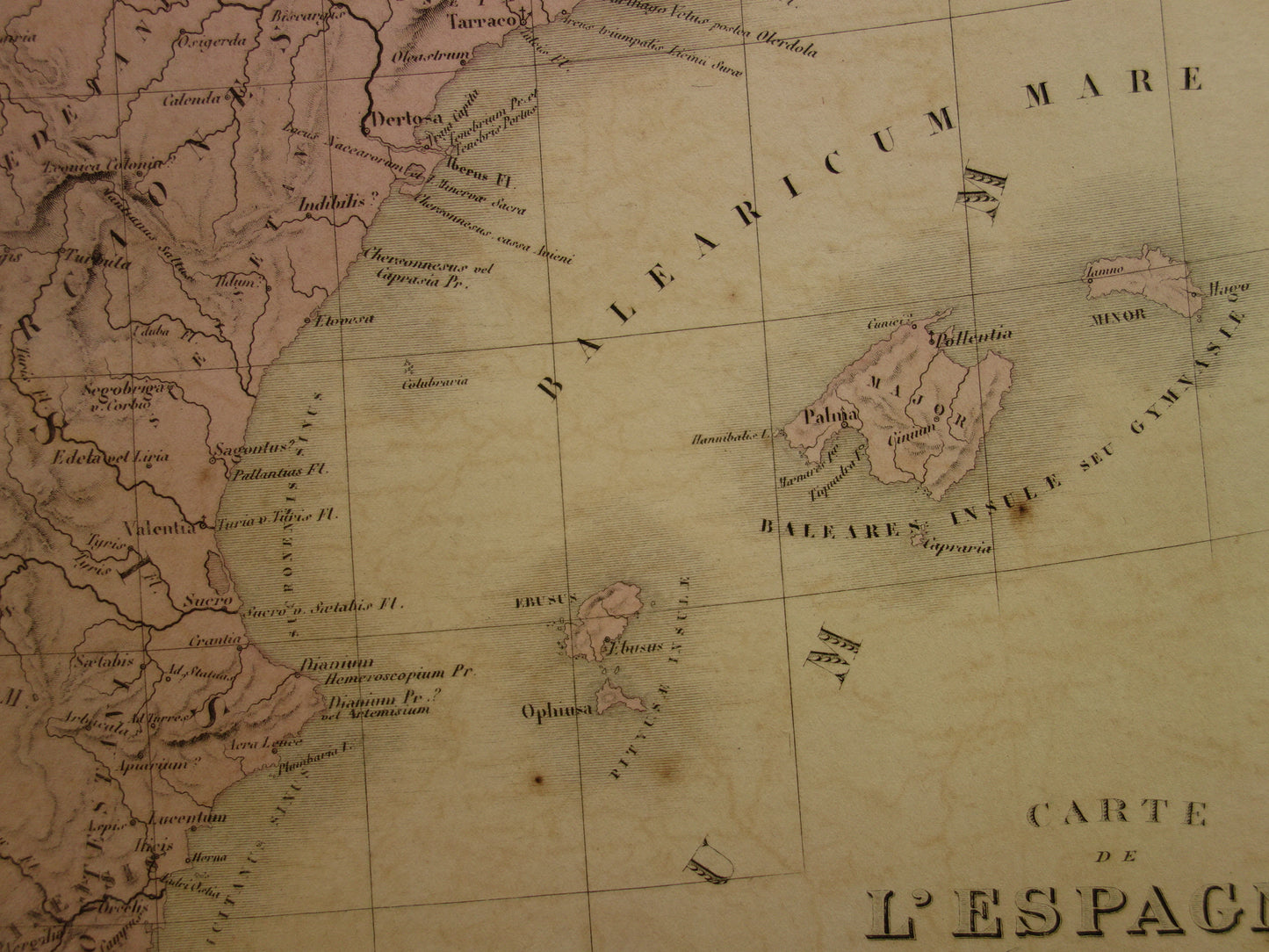 SPANJE oude kaart van Spanje en Portugal in de oudheid 1875 originele grote antieke landkaart Hispania in Romeinse tijd