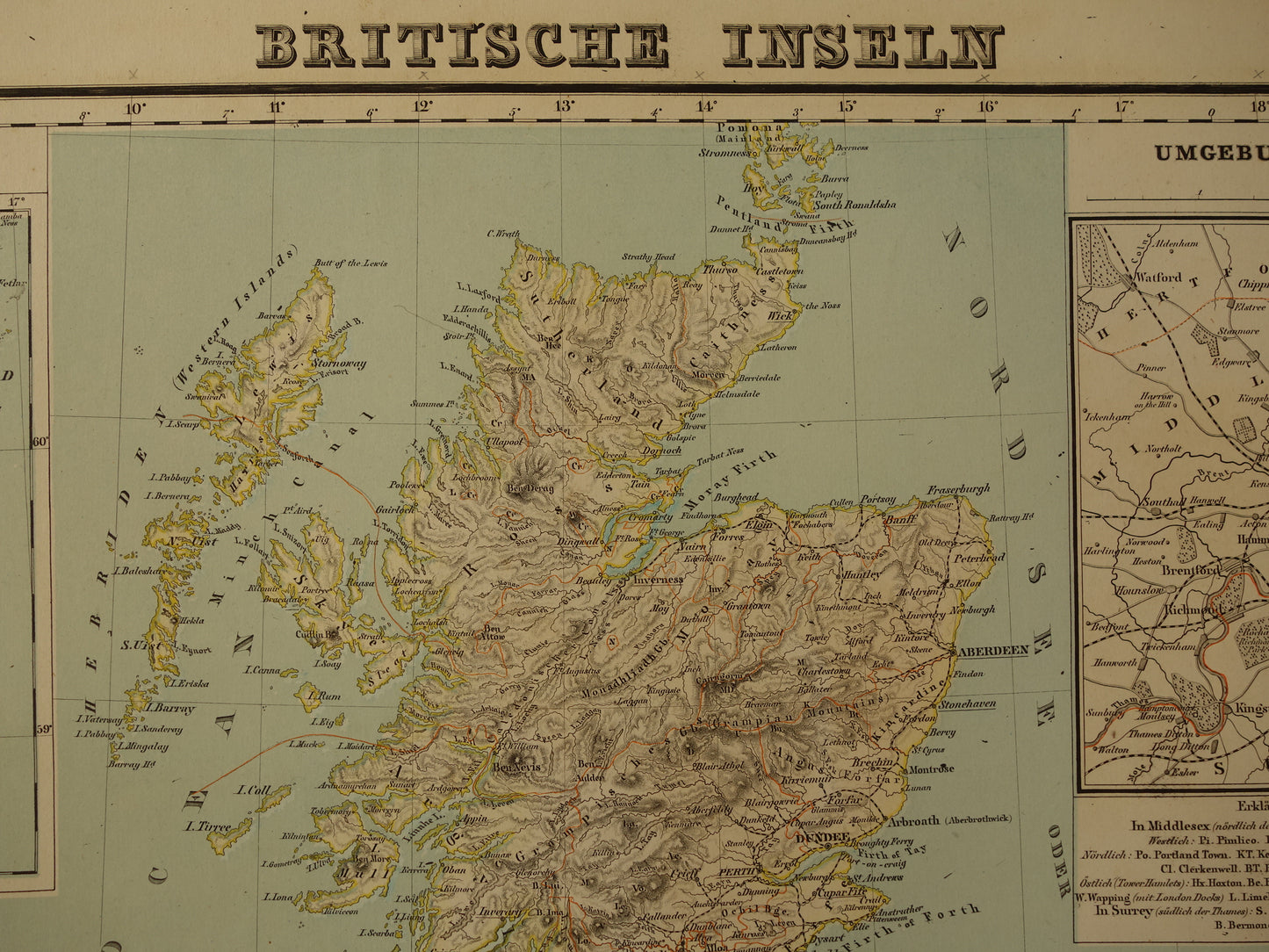 oude kaart Verenigd Koninkrijk en Ierland uit 1860
