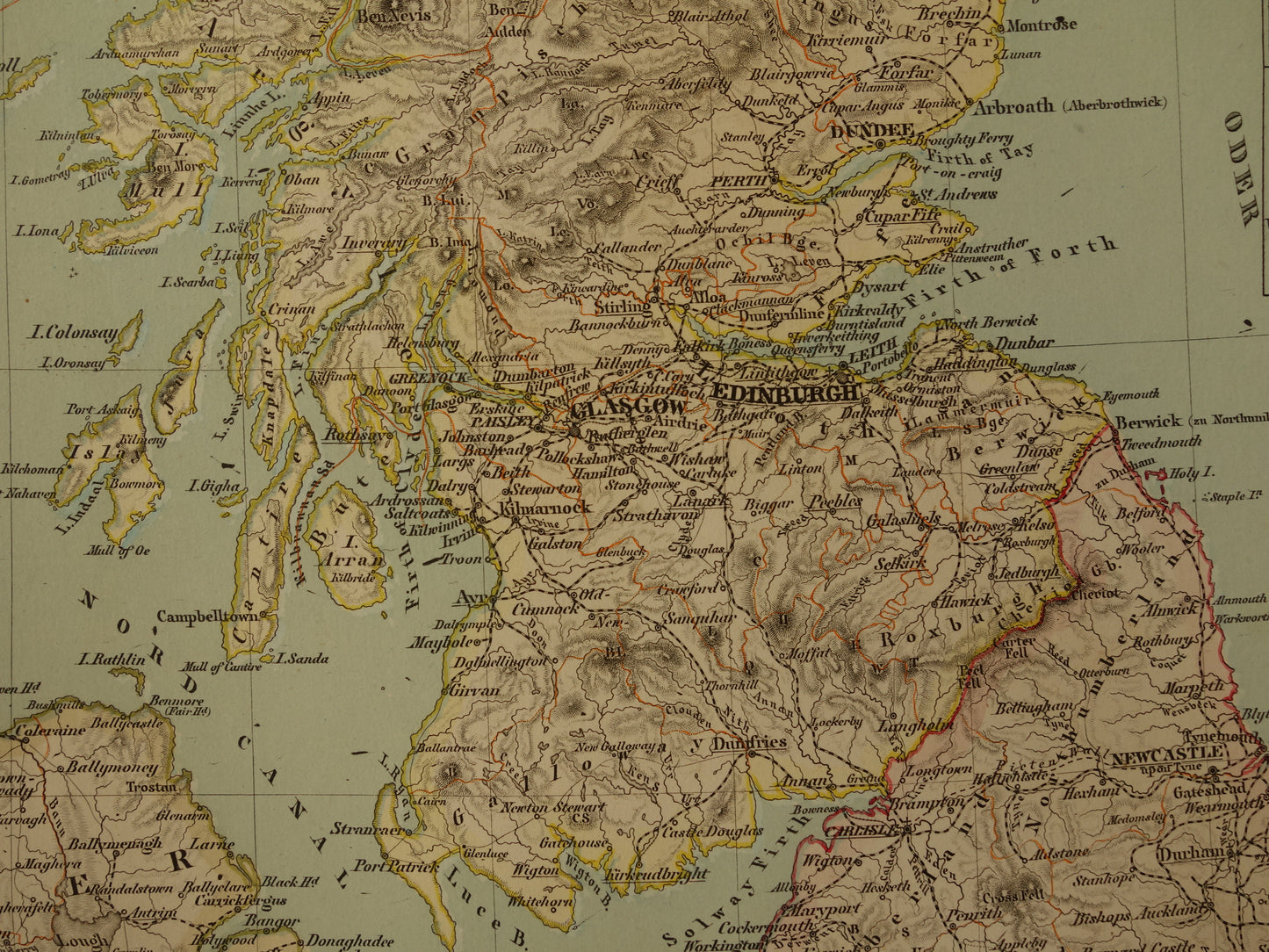 Grote landkaart van Engeland Wales Schotland en Ierland in 1855 originele antieke kaart vintage poster met jaartal