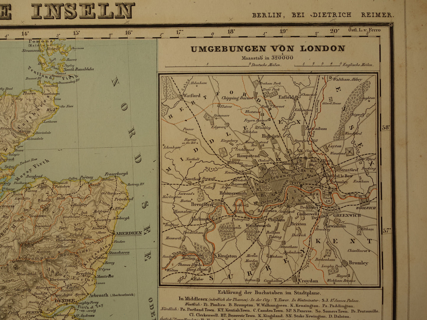 Grote landkaart van Engeland Wales Schotland en Ierland in 1855 originele antieke kaart vintage poster met jaartal