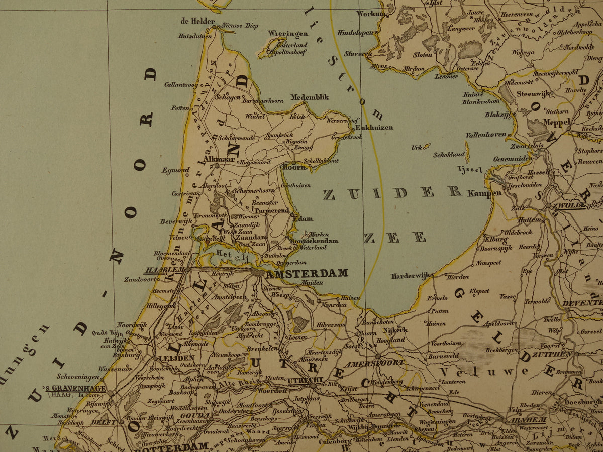 Alte Karte der Niederlande und Belgiens aus dem Jahr 1860, originale antike große handkolorierte Karte