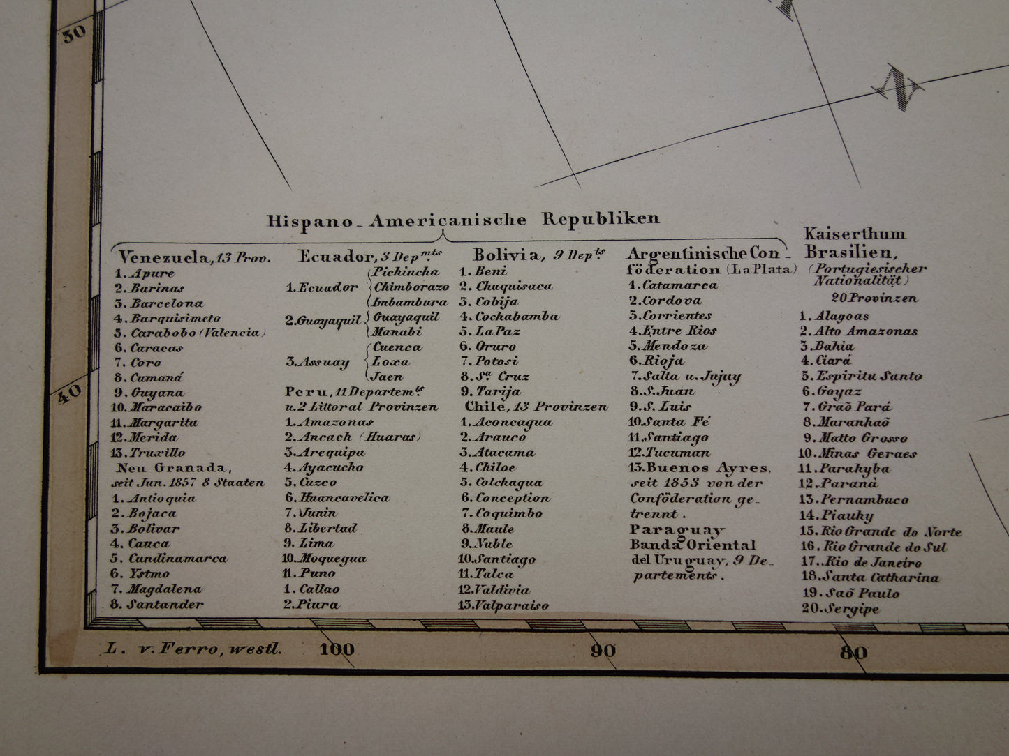 ZUID-AMERIKA Oude kaart van Zuid-Amerikaans continent in 1860 originele antieke Duitse handgekleurde landkaart poster Brazilië Patagonië Chili met jaartal